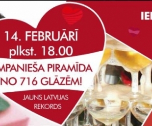 Valentīndienā lielākā šampanieša glāžu piramīda Latvijā(ARHĪVS)